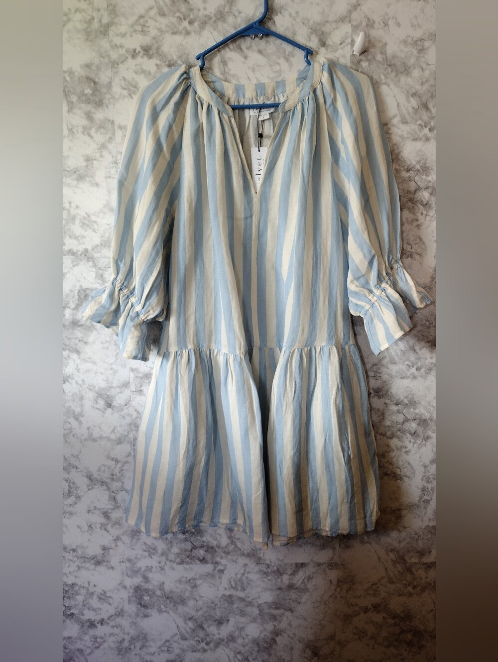 Velvet Light Blue & White Striped Women's Tiered Dress Size Small